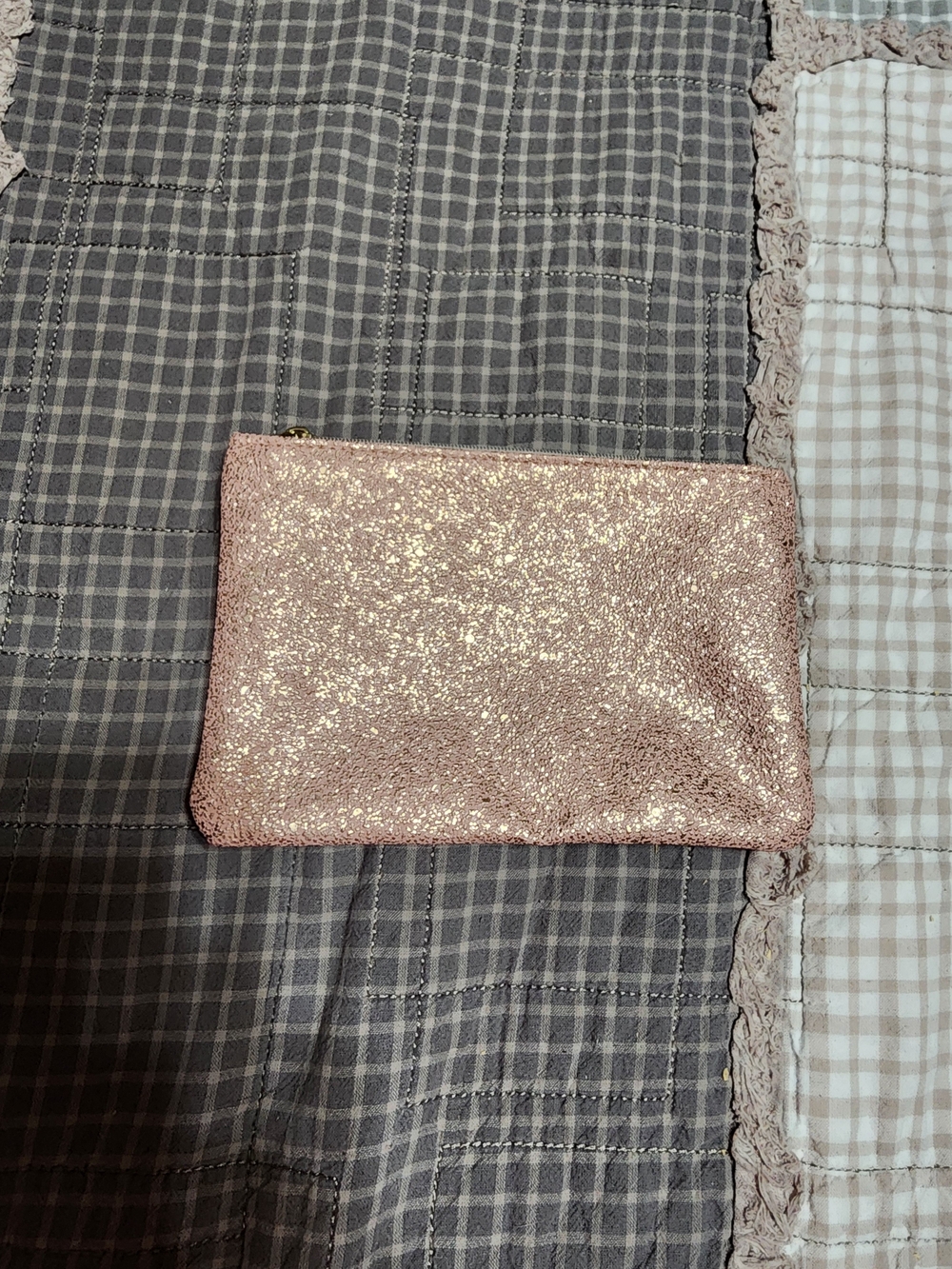 Glitter Rose Gold Zip Cosmetic Pouch - Women's Makeup Bag